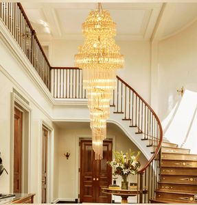 Moderne Long Lustre En Cristal LED Lumières Américain Or K9 Lustres En Cristal Lumières Luminaire Escalier Chemin Maison Éclairage Intérieur