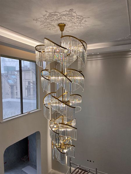 Lustres modernes à longue spirale luminaires lustre en cristal de luxe américain grande lampe suspendue européenne maison intérieur salon escaliers hôtel hall Droplight