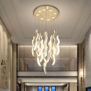 Chandelier long d'escalier long moderne or / chrome salon lampe de pendaison LED Crystal décor de la maison lustère corridor intérieur luminaire