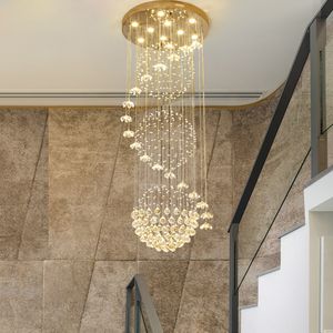 Luminaires modernes de lustre en cristal d'escalier long suspendus lumières de lustre de loft en cristal de lustre