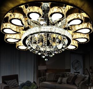 Moderne glanskristal geleid plafond kroonluchters licht armaturen chroom stalen woonkamer dimbare led kroonluchter verlichting luminaria llfa