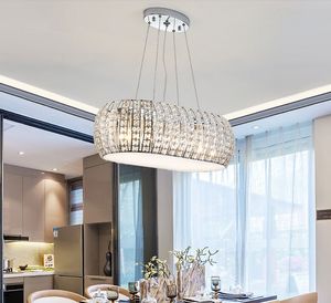 Moderne Lustre Cristal Led Lustres Éclairage Salle À Manger Ovale En Métal Chromé Led Pendentif Lustre Lumières Suspensions Luminaires MYY