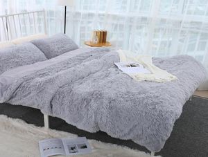 Moderne luxueuze pluche faux bont beddengoed sets massief kleuren fluweel winterdekl omgave met kussensloop twin queen size7669783