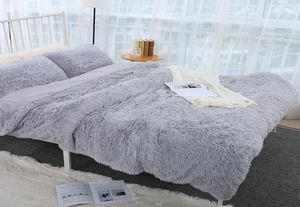 Moderne luxueuze pluche faux bont beddengoed sets massief kleuren fluweel winterdeklinksomslag met kussensloop twin queen size6219046