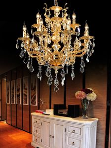 Moderne luxe 12 armen kristal kroonluchter lamp gouden hanger lamp suspensie glans woningverlichting voor foyer lobby md8857 l8+4 d750 mm h750 mm