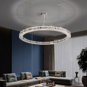 Moderne luxe 3-zijden Design Crystal Led kroonluchter verlichting woonkamer eetkamer glans chroom stalen ringen hanglamp lamp luminaire