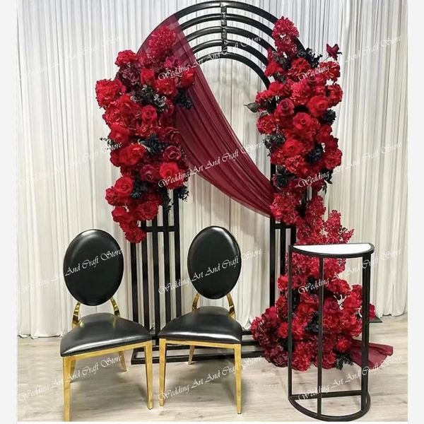 Chaise noire de luxe moderne pour arc floral en métal de mariage, toile de fond de mariage, cadre de toile de fond, support de toile de fond, décor d'arche de mariage pour scène de mariage dec9r
