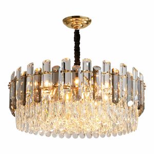 Lustres de luxe modernes salon rond K9 suspension Led lampe suspendue ligne à manger Lustre gris cristal clair suspension