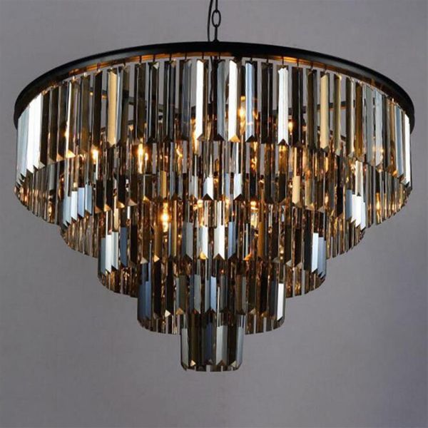 Lustre en cristal de luxe moderne élégant K9 cristal gris fumé cristal Suspension lampara pour café Restaurant el3018