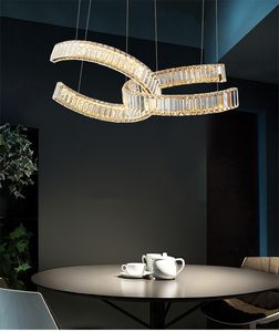 Lampadario moderno a LED rotondo in cristallo di lusso Arte nordica Lampadario da ristorante in acciaio inossidabile oro argento cristallo a sospensione