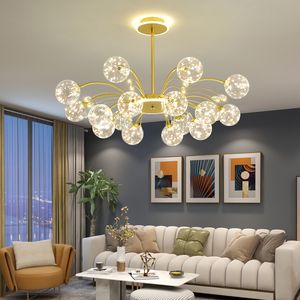 Chandelier à balle en verre de luxe moderne LED Black Gold Iron Branch Plafond Plafond Star Star Living Dining Room Bounwroom Lights