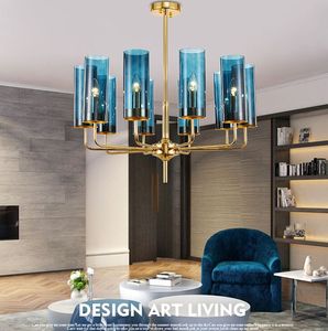 Lustre en verre de luxe moderne éclairage 6-15 têtes lampe suspendue nordique bleue salon salle à manger chambre luminaire intérieur