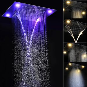 Pommeau de douche LED à pluie à grand débit de luxe moderne multi-fonctions pluie LED pommeau de douche plafond cascade brume 600x800mm shower213Y