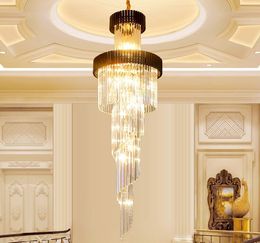 Moderne luxe grote gouden hanger spiraal kristal kroonluchter verlichting creatieve lange kroonluchters kristallen led lamp voor hotel hal thuis myy