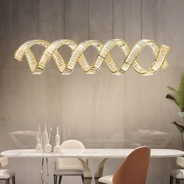 Lustres LED de luxe modernes pendentif lumières vague acier Lustre lampe en cristal Table à manger suspendre lampe intérieure goutte luminaires297I