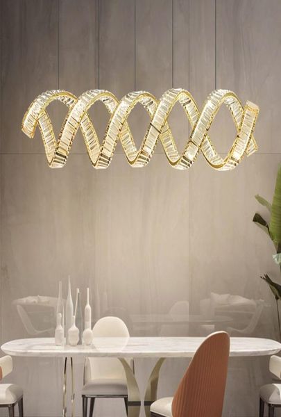 Lustres à LED de luxe moderne Prendants Lights Wave Steel Luster Crystal Lamp Dining Table Suspended lampe intérieure Drop Lighttures3399277