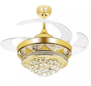 Moderne Luxe LED Crystal Plafond Fans Lichtgoud Voor Woonkamer Slaapkamer 42 Inch Onzichtbare Messen Plafondventilator Lamp Kroonluchters Verlichting Myy