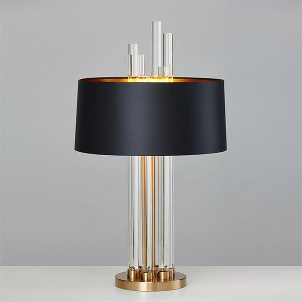 Lámpara de mesa de diseño de cristal de luz de lujo moderna, lámpara de tela para sala de estar, dormitorio, mesita de noche, accesorios de iluminación para el hogar E27 110-240V287V