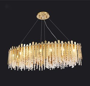 Moderne De Luxe Long Or Cristal En Métal Lustre Pendentif Lumière Salon Art Home Decor Lampe