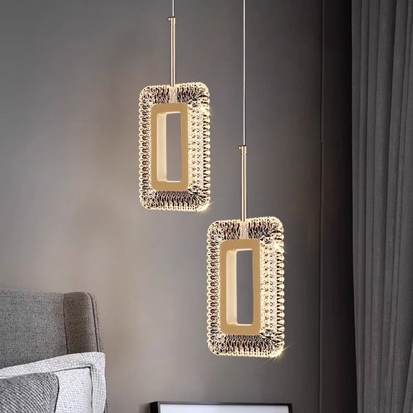Lampes suspendues de luxe modernes lampes de chevet longues américaines luminaire chambre à coucher décor artistique à la maison suspendus lampara Luminaria lustres carrés en aluminium