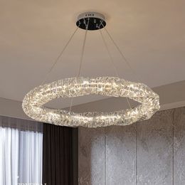 Lustre LED en cristal avec anneau de luxe moderne, luminaire décoratif de plafond, Design chromé, idéal pour un salon, une chambre à coucher, une salle à manger ou une cuisine