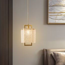 Moderne luxe kleine koper gouden kroonluchter lampen lang opknoping draad eenvoudige enkele hoofd licht slaapkamer bedlampje huis armaturen