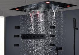 Ensemble de douche moderne noir mat, plafond dissimulé, Massage, grande pluie, cascade, panneau de douche, pomme de douche thermostatique à haut débit8479705