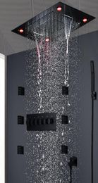 Ensemble de douche moderne noir mat, plafond dissimulé, Massage, grande pluie, cascade, panneau de douche, pomme de douche thermostatique à haut débit9659067