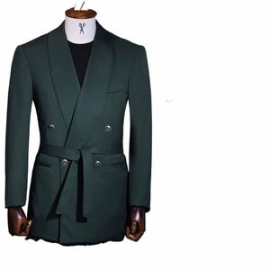 Moderne Mannen Pak 2 Stuks Blazer Broek Een Butt Sheer Revers Met Riem Busin Slim Fit Formele Bruiloft Bruidegom kostuum Homme T60A #