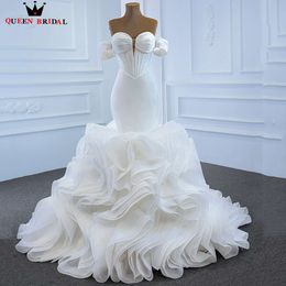 Robes de mariée de sirène moderne élégante Lacet Up Bridal Robe Ruffle Train chérie de la robe épaule de la mariée sur mesure xx15