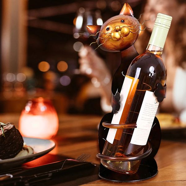 Support de bouteille de vin en forme de chat en métal moderne, Style Durable, artisanat délicat, cadeaux adorables pour les amoureux, 240111