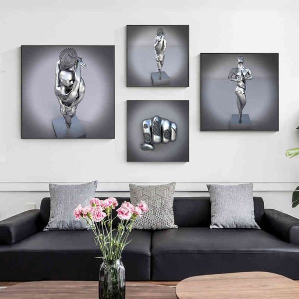 Figura de Metal moderna, pintura en lienzo de estatua en carteles románticos e impresiones, imágenes artísticas de pared, decoración del hogar para sala de estar 249e