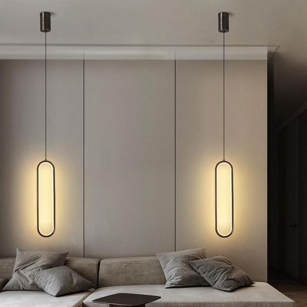 Lampe à suspension en cuivre minimaliste moderne avec fil long Dimmable LED plafonnier suspendu pour chambre chevet salon décor Lamp224a