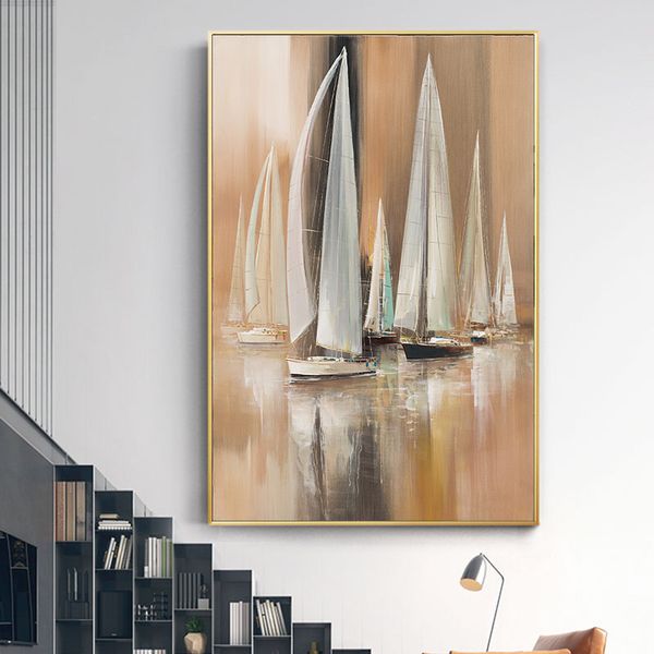 Moderne Minimaliste Décoratif Peinture Bateau Picturse Pour Salon Abstrait Art Mur Peinture Creative Affiches Et Gravures