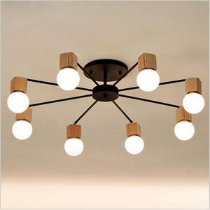Moderne minimalistische LED -plafondverlichting houten ijzeren kroonluchter verlichting voor woonkamer slaapkamer kinderen kamer 235H