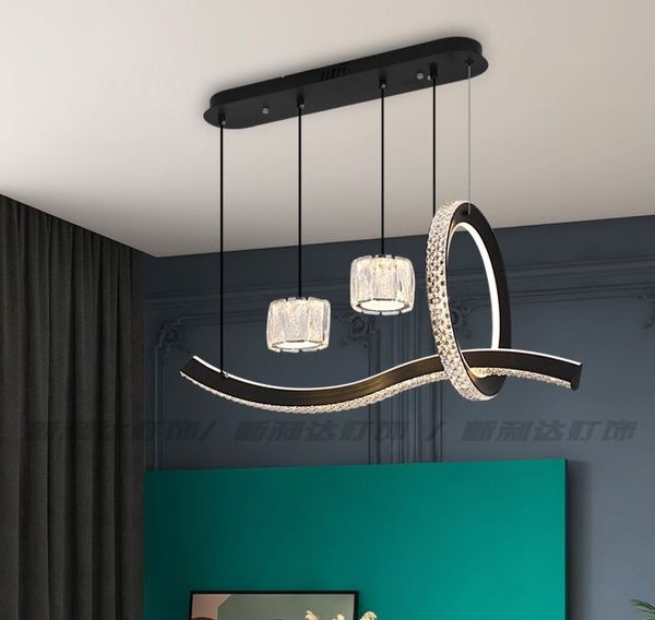 Lampes suspendues de Restaurant minimaliste moderne nouvelle longue bande lumière de maison lampe suspendue de luxe salon Bar Table lustre en cristal