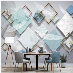 Moderne minimalistische driedimensionale geometrische witte veer wallpapers microkristallijne tv achtergrond muur muurschildering 3d stereoscopisch behang