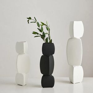 Moderne minimalistische vaasdecoratie thuis Bloemstuk Woonkamer Bloempot Scandinavisch decor zwart Kunstornamenten 240106