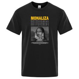 Moderne Monaliza Eat Lollipop Creativiteit Splicing Mens Tops Harajuku Loose Streetwear Creativiteit Casual T-shirts