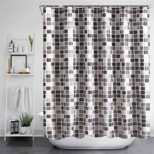 Mosaïque moderne Plaid salle de bain rideau tissu tissu épaissi imperméable douche baignoire s avec crochets décor à la maison 210915