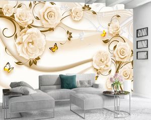 Moderne Muurschildering 3D Wallpaper Floral Delicate Bloemen en Vlinders Home Decor Woonkamer Slaapkamer Wandbekleding HD Wallpaper