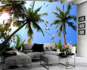 Moderne Muurschildering 3D Wallpaper Seagull Coconut Tree 3D Landschap Behang Custom 3D Foto Behang Home Decor
