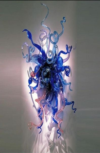 Lámparas de pared modernas de estilo Murano Chihuly, cristal azul, decoración artística, aplique de iluminación, decoración de flores 5508452