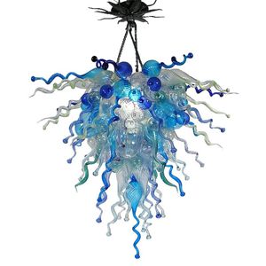 Livraison gratuite lustre moderne en verre de Murano couleur abat-jour bleu 28 pouces LED lustre suspendu lumière pour salon