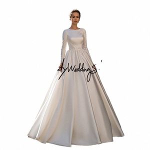 Robe De mariée musulmane moderne Dr, col rond, manches Lg, paillettes appliquées, traîne De balayage, robe De mariée arabe en Satin pour mariée F099 #