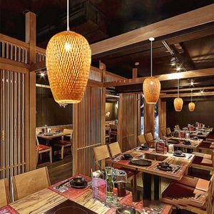 Plafonniers en bambou naturel moderne E27 minimalisme maison éclairage créatif chinois Zen salon de thé allée décor Cage lampe luminaires 0209
