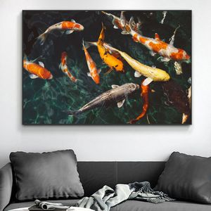 Moderne nouveau Style chinois toile peinture animaux affiches et impressions Koi poisson mur Art photos pour salon décor à la maison Cuadros