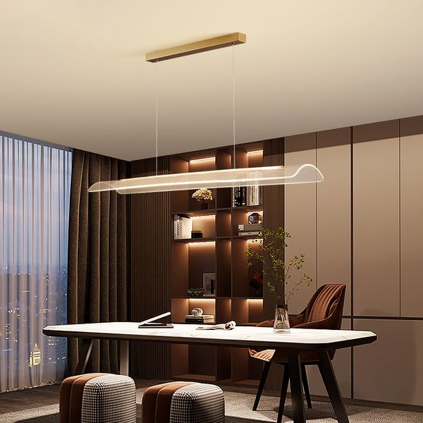 Moderne nouvelle cuisine îlot lustres luxe or salle à manger décoration de la maison suspension lampe rectangle LED bar luminaire