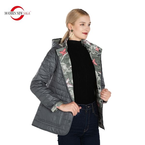 MODERNE NOUVELLE SAGA Automne Réversible Coton Rembourré À Capuche Femmes Manteau Chaud Veste Femme Russe Taille 210203