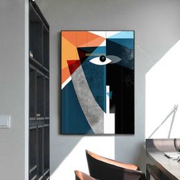 Moderne Nordique Abstrait Géométrique Figure Visage Mur Art Photos Toile Peinture Affiches Impressions pour Salon Décoration de La Maison 210705